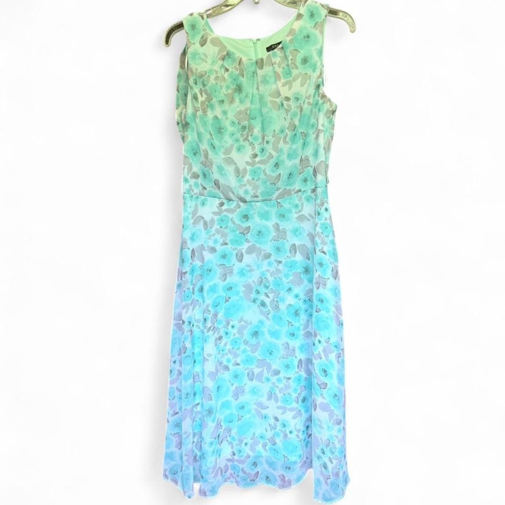 Floral Sleeveless Ombre Midi Dress - Mint Blue